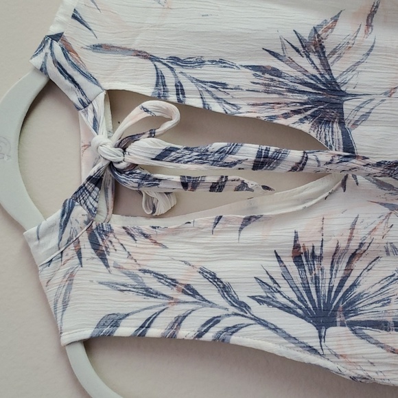 O'neill Colleen Tropical Palm Print Mini Dress Key Hole Sexy Tie Back Neck Med - Picture 6 of 8